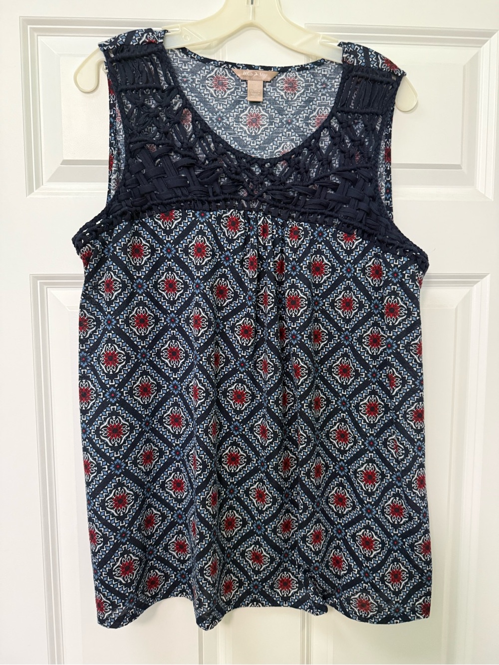 White Stag Navy and Red Floral Geometric Tank